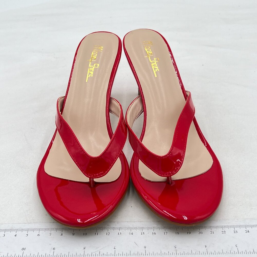 Milooey Red Flip Flop Sandals Slip on High Heel Mules Open Toe Slide Casual Shoe - Picture 2 of 7